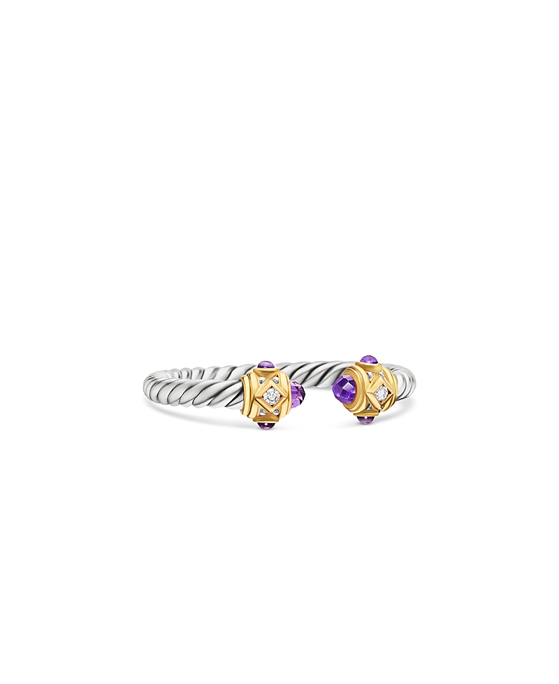 David Yurman Renaissance Ring in Sterling Silver with Amethyst, 14K Yellow Gold and Diamonds