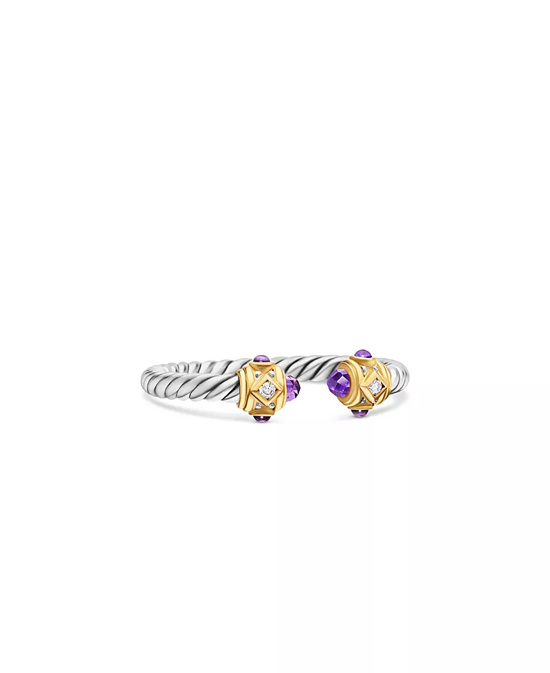 David Yurman Renaissance Ring in Sterling Silver with Amethyst, 14K Yellow Gold and Diamonds