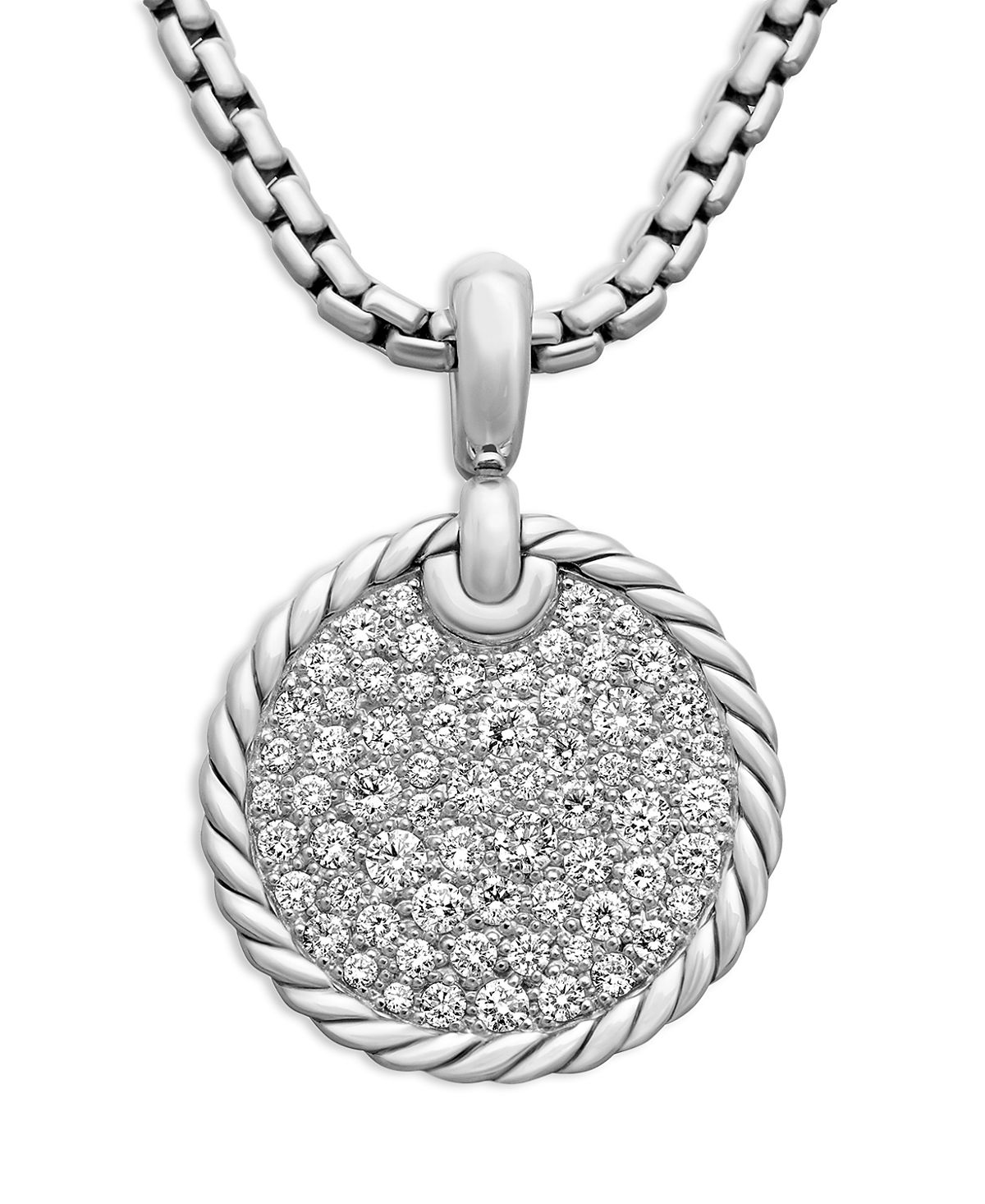 David Yurman Sterling Silver Elements Diamond Pave Disc Pendant