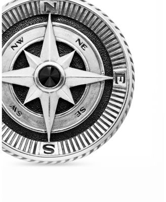 Men's Sterling Silver Maritime Compass Amulet with Black Diamond 
