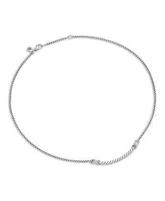Sterling Silver Petite X Diamond Bar Pendant Necklace, 15"