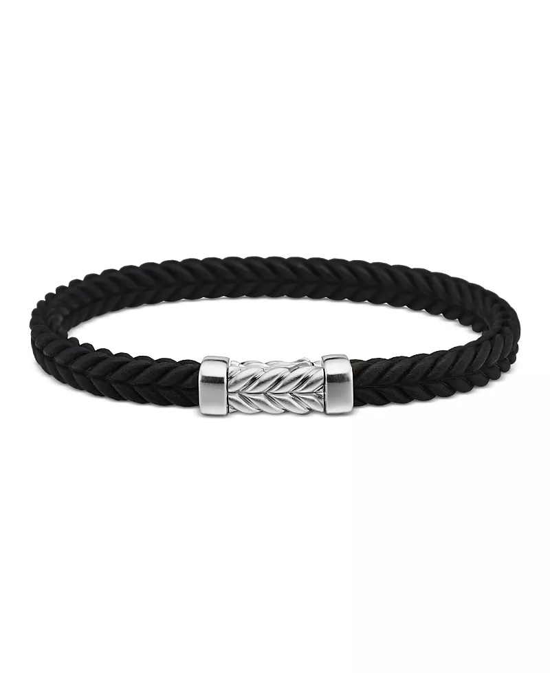 David Yurman Men's Chevron Bracelet in Black Rubber with Sterling Silver, 6mm