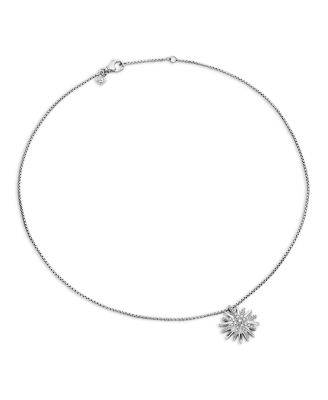 Starburst Pendant Necklace in Sterling Silver with Pav&eacute; Diamonds, 17-18"