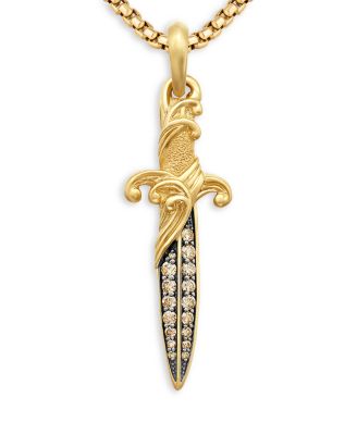 18K Yellow Gold Cognac Diamond Dagger Amulet Pendant
