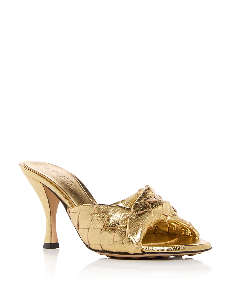 Bottega Veneta Blink Intrecciato Leather Mules In Gold