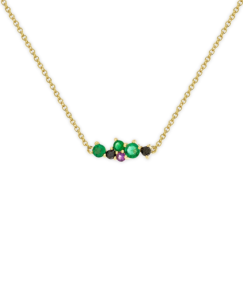 Sydney Evan 14k Yellow Gold Gemstone & Black Diamond Elphaba Cocktail Bar Necklace, 18 In Gold