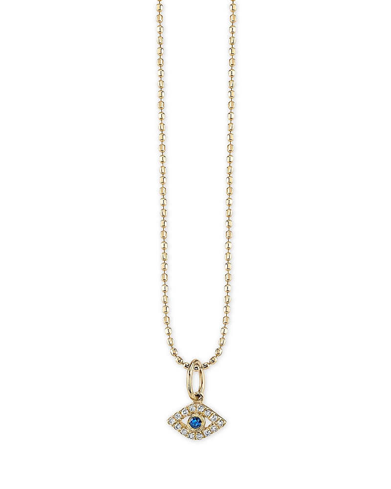 Sydney Evan 14k Yellow Gold Diamond & Sapphire Tiny Bezel Evil Eye Charm Necklace, 18 In Gold