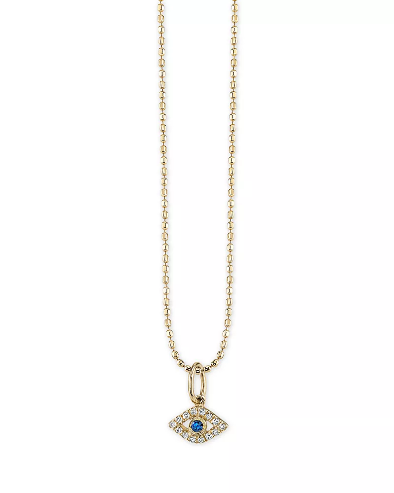 Sydney Evan 14K Yellow Gold Diamond & Sapphire Tiny Bezel Evil Eye Charm Necklace, 18