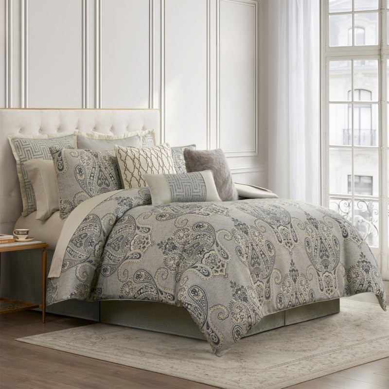Waterford Brosna 4 Piece Comforter Set, California King in Grey