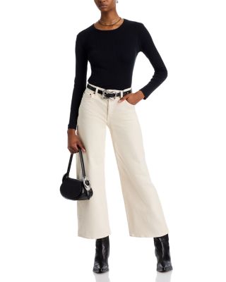 Mid Rise Crop Wide Leg Jeans in White