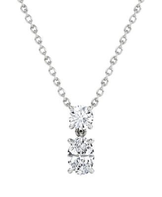 VRAI - Signature Duo Drop Necklace in 14K White Gold, .75ctw Round Brilliant & Oval Lab Grown Diamonds