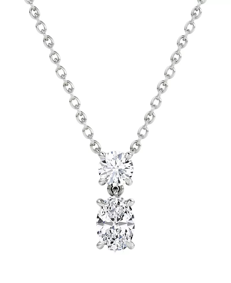 Vrai Signature Duo Drop Necklace in 14K White Gold, .75ctw Round Brilliant & Oval Lab Grown Diamonds