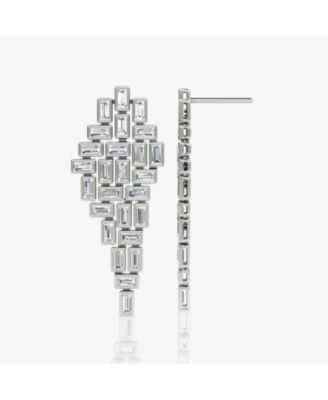  Baguette Cascade Earrings in 14K White Gold, 12.5ctw Baguette Lab Grown Diamonds