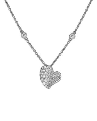 PIRANESI - 18K White Gold Wave Heart Blue Diamond Pav&eacute; Pendant Necklace, 16-18"