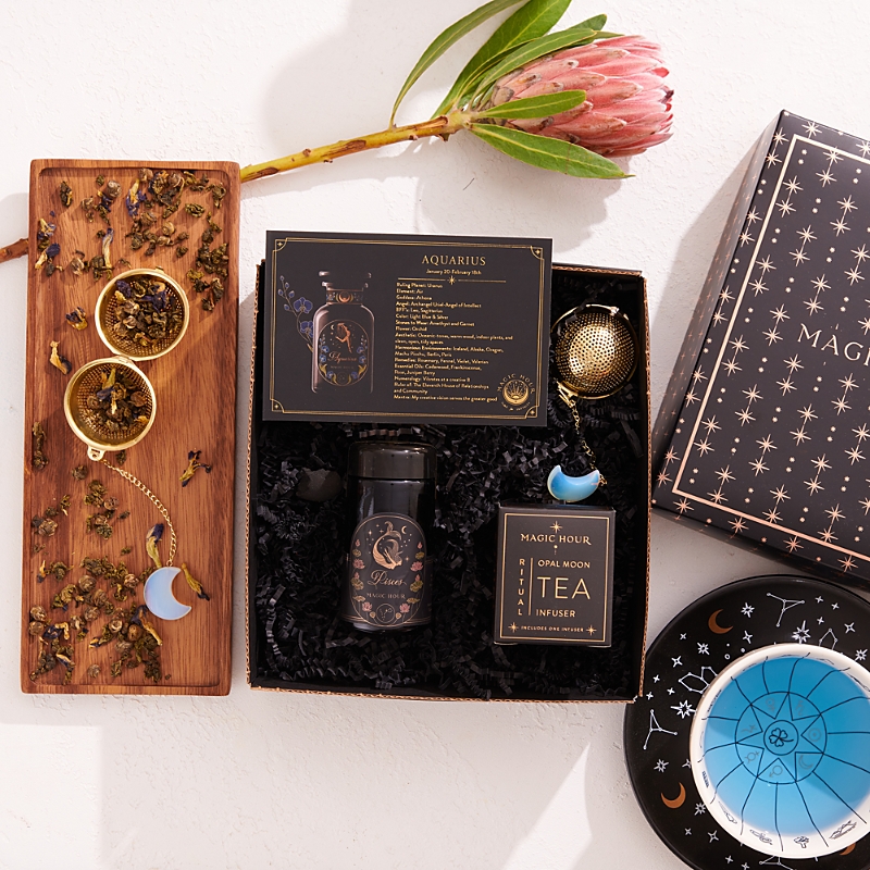 Magic Hour Astrology Minded Mini Gift Set With Opal Moon Strainer, Pisces