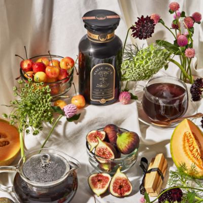 Bohemian Breakfast Black Tea Probiotic Rich Vanilla Puerh Tea for Digestion &amp; Energy in Violet Glass Apothecary Jar, 6 oz.