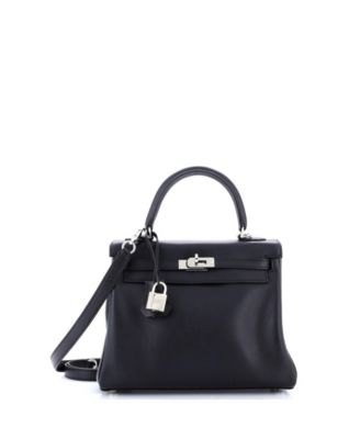  Kelly 25 Handbag Black Swift with Palladium Hardware