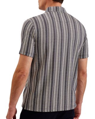 Regular Fit Zip Up Short Sleeve Striped Polo  
