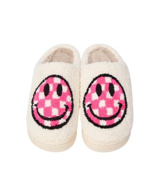 Malibu Sugar - Girls' Plush Checkered Happy Face Slippers - Little Kid
