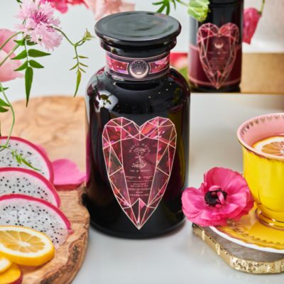 Pink Tourmaline Organic Dragon Fruit Hibiscus White Tea for Women&#39;s Health in Violet Glass Apothecary Jar, 6 oz.