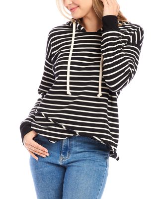 Striped Asymmetric Hem Hooded Sweatshirt