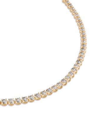 Diamond Crown Set Tennis Necklace in 14K Yellow Gold, 10.0 tcw