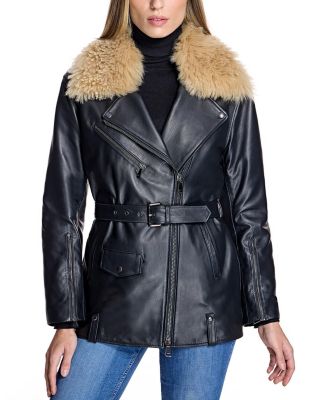 Maximilian - Leather Moto Jacket with Detachable Shearling Collar