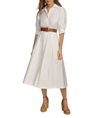 Belted A Line Midi Satin Dress