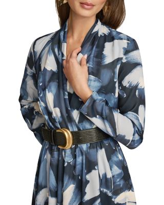 Belted Long Sleeve Midi Satin Dress