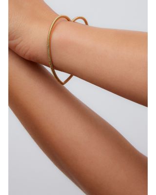 9K Yellow Gold Jonc Coeur Rayures Ridged Heart Bangle Bracelet