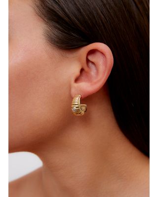 9K Yellow & White Gold Paire de Creoles Berlingot White Topaz Hoop Earrings