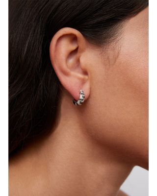 18K White Gold Zebra Diamond Huggie Hoop Earrings, 0.58 tcw