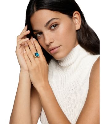 Albion&reg; Ring in 18K Yellow Gold with Hampton Blue Topaz and Diamonds, 15mm