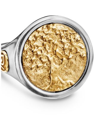 Men's Life & Death Duality Signet Ring in Sterling Silver with 18K Yellow Gold