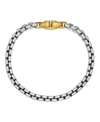 Men's Box Chain Bracelet in Sterling Silver or Stainless Steel with 14K Yellow Gold, 5mm