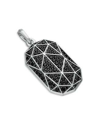 Men's Torqued Faceted Amulet in Sterling Silver with Black Diamonds, 37mm
