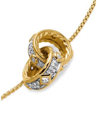 18K Yellow Gold Modern Renaissance Diamond Interlocking Ring Pendant Necklace, 17"