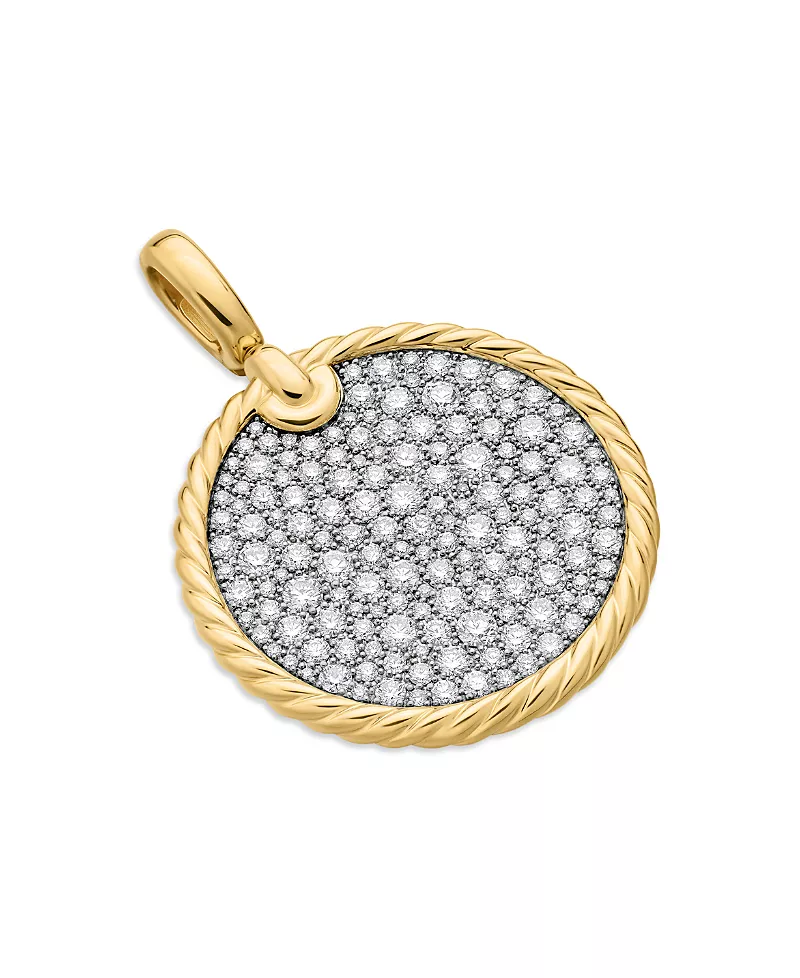 David Yurman 18K Yellow Gold Dy Elements Disc Pendant with Diamonds
