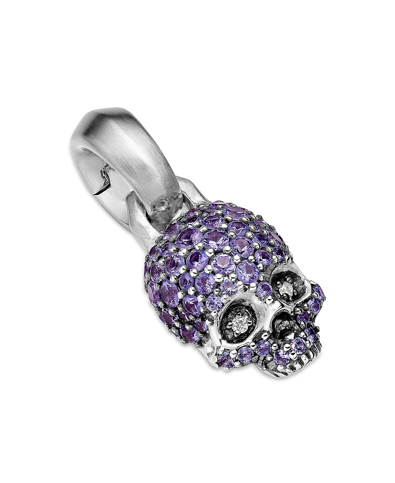 David Yurman 18K White Gold Skull Charm with Purple Sapphires · OS