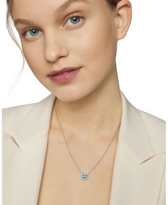 Sterling Silver Chatelaine Blue Topaz & Diamond Pendant Neckalce, 18" - Exclusive
