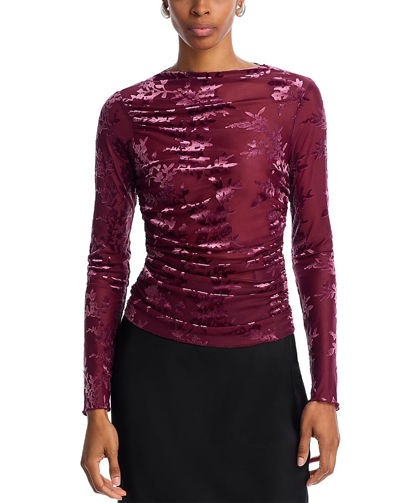 Wayf Ruched Floral Top In Merlot
