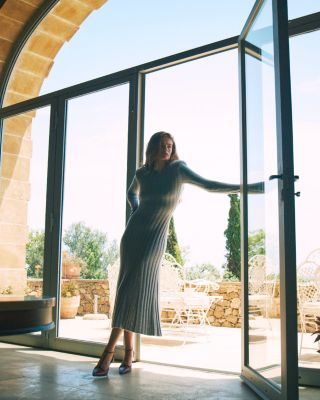 Rib Knit Round Neck Midi Dress