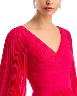 Chiffon Pleated V Neck Gown