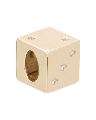14K Yellow Gold Diamond Dice Floating Charm Pendant