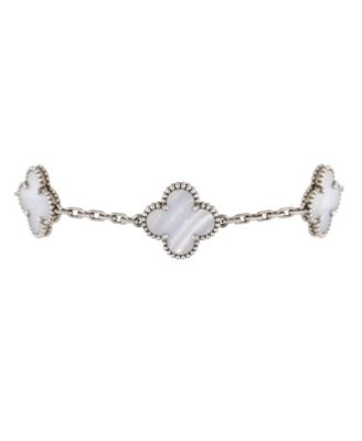 Pre-Owned Van Cleef & Arpels Vintage Alhambra 5 Motifs Bracelet 18K White Gold and Chalcedony