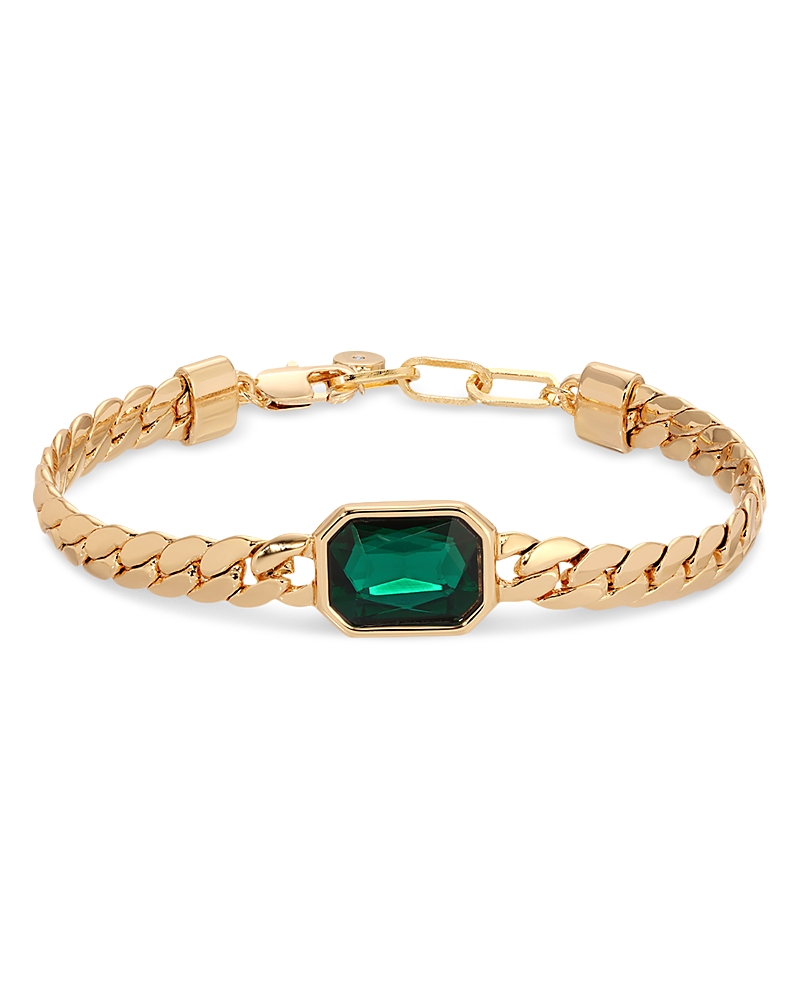 Ettika Deco Crystal Statement Cuban Chain Bracelet In Gold/green