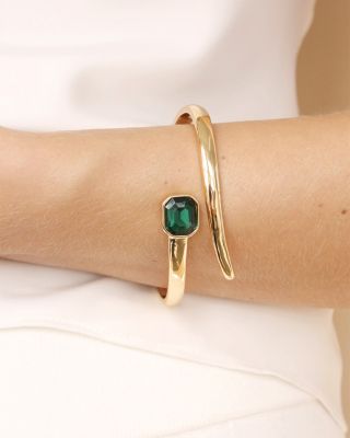 Color Stone Deco Cuff Bracelet in 18K Gold Plated