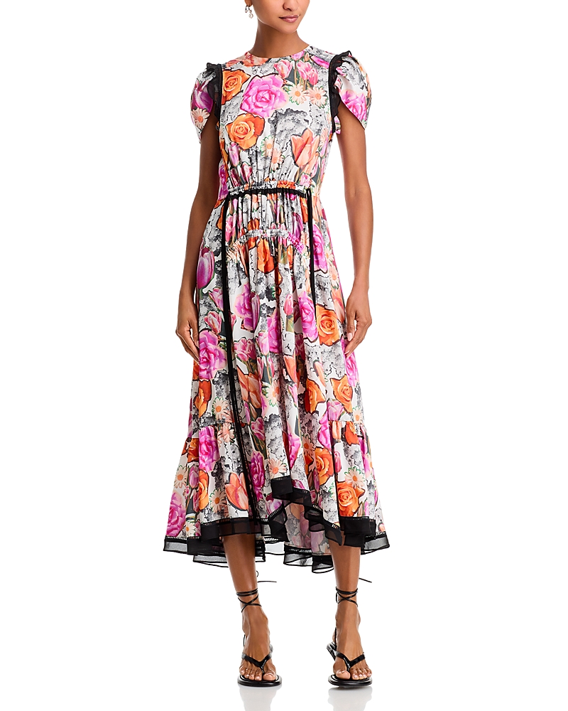 3.1 Phillip Lim S25190947rot Floral Collage Dress With Ruching In Rose Multi