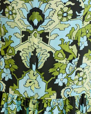 Damask Floral Tie Neck Ruched Midi Dress