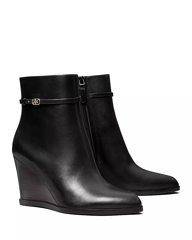 Tory Burch Women's Double T Buckle Wedge Booties